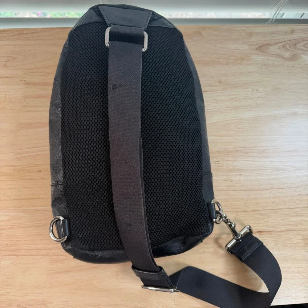 Coach Charles Sling Pack Black Leather Backpack F54770 Shoulder Crossbody Bag